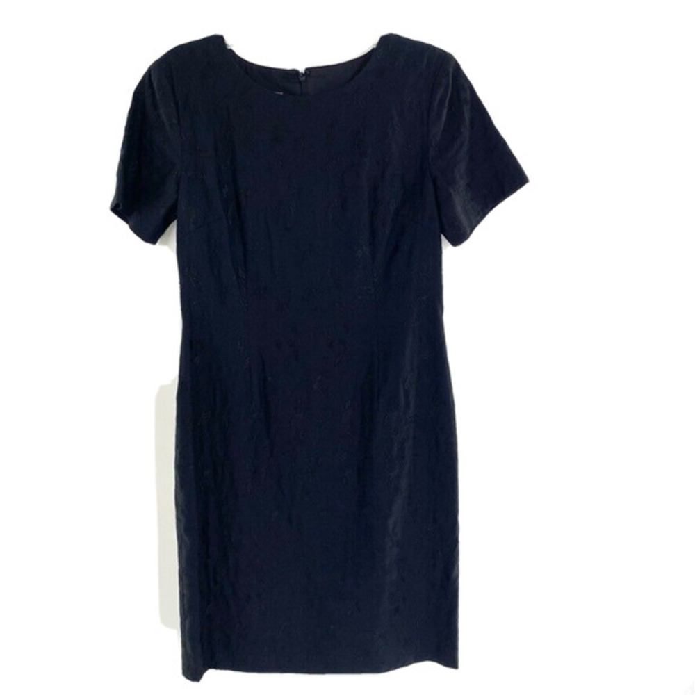 Talbots Womens Sheath Dress Sz 6 Black Floral‎ Embroidery Short Sleeve Linen